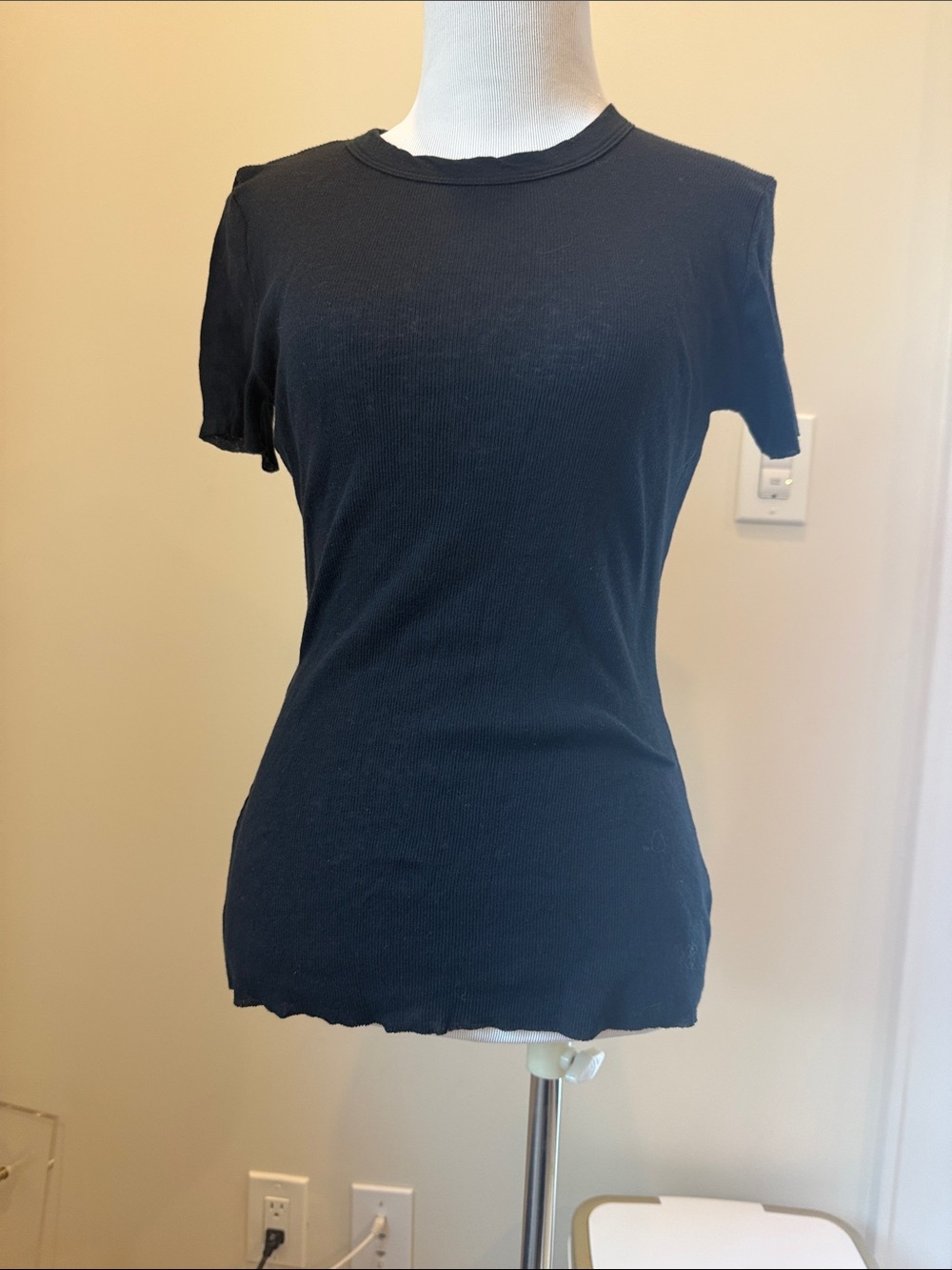 James Perse Black Short-Sleeve Crewneck Tee cotton and cashmere